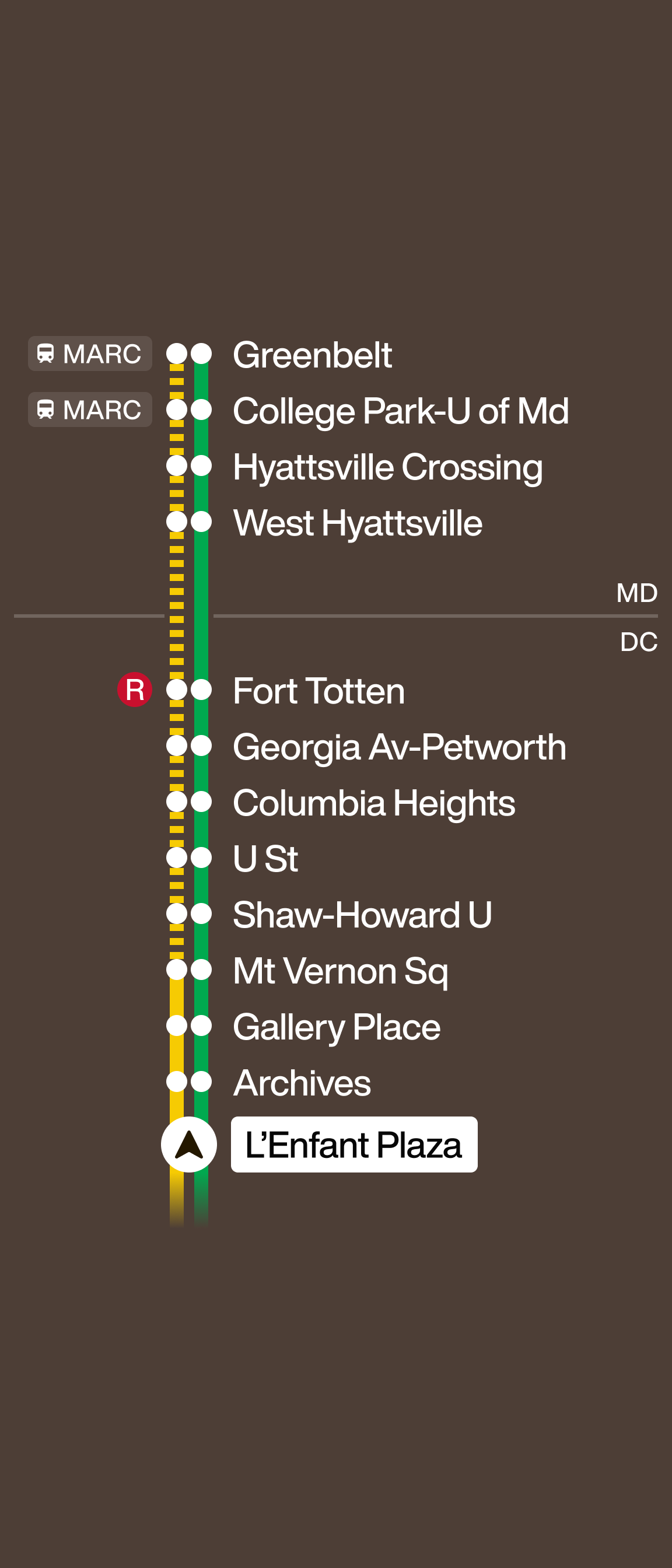 L'Enfant to Greenbelt Station Ahead Map